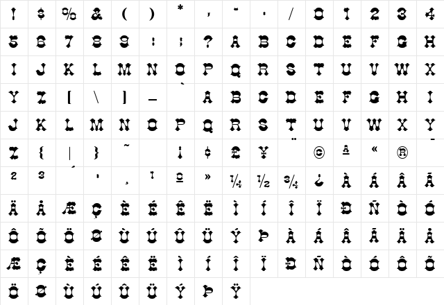 PT Longbranch Normal  glyph index