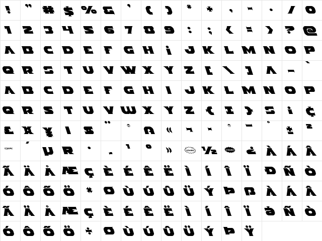 Indigo Demon Leftalic Italic  glyph index