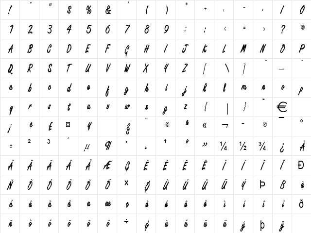 EncinoCondensed Normal  glyph index
