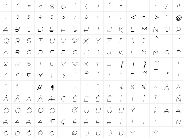 RamoseCaps Oblique  glyph index