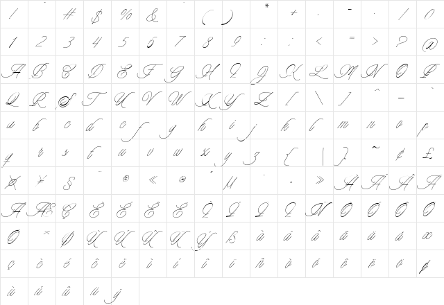 Charmline Script Personal Use Regular  glyph index