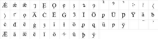 Times Old English Regular  glyph index