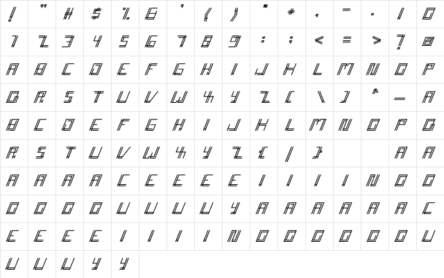 Accelera Regular  glyph index