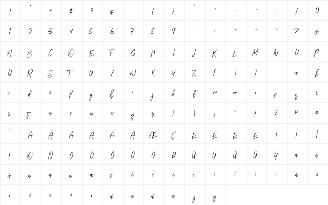 Wilderness Typeface Regular  glyph index
