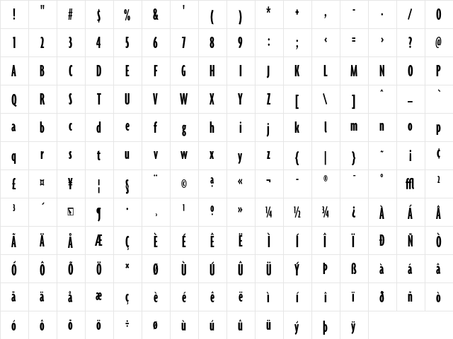 Agenda BoldUltraCondensed  glyph index