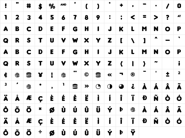 Insaniburger with Cheese Regular  glyph index