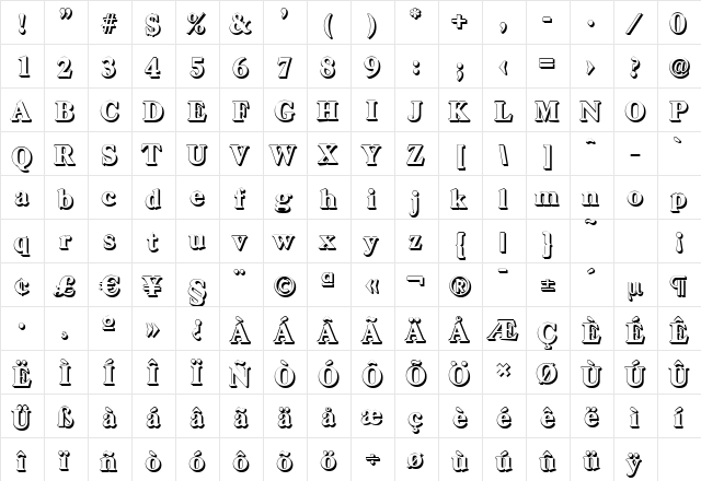CasadShadow-Heavy Regular  glyph index
