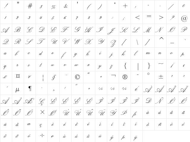 Lucia Regular  glyph index