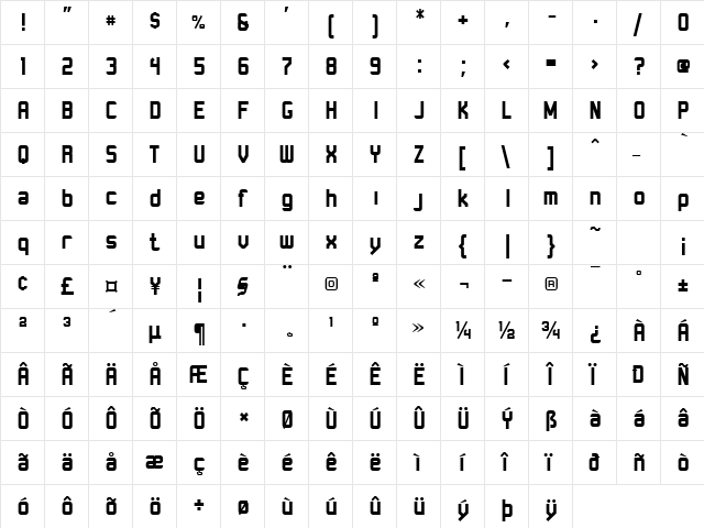 Robust ICG Bold  glyph index