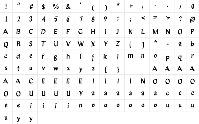 Bellblon Regular  glyph index