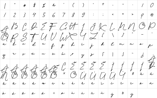 The Bright Road Regular  glyph index