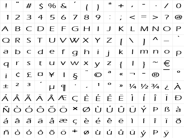 EricExtended Normal  glyph index