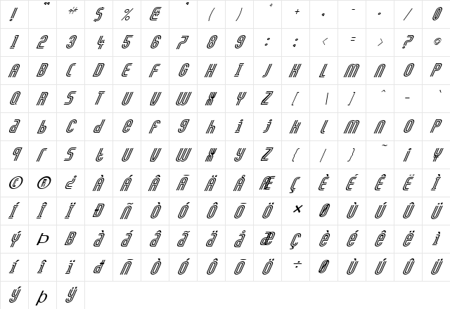 FZ UNIQUE 13 ITALIC Normal  glyph index