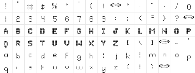 Bazaronite Regular  glyph index