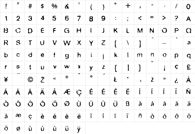 NervousNellie Regular  glyph index