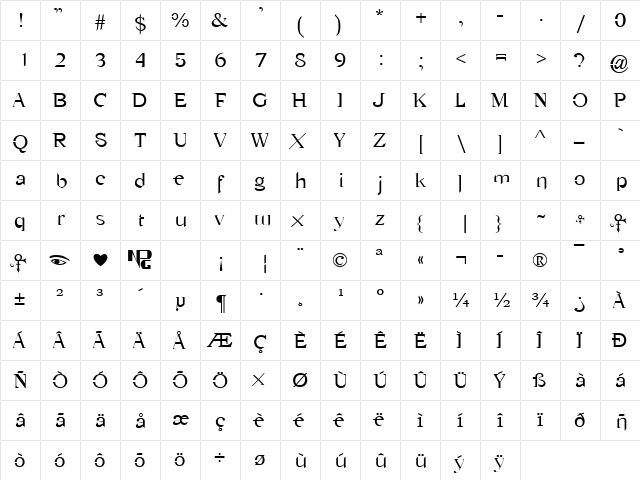 Emancipation Light  glyph index