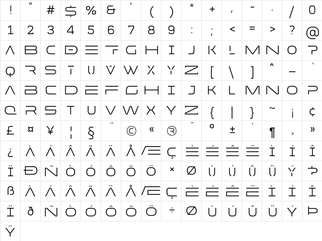 MADE Future X HEADER Light  glyph index