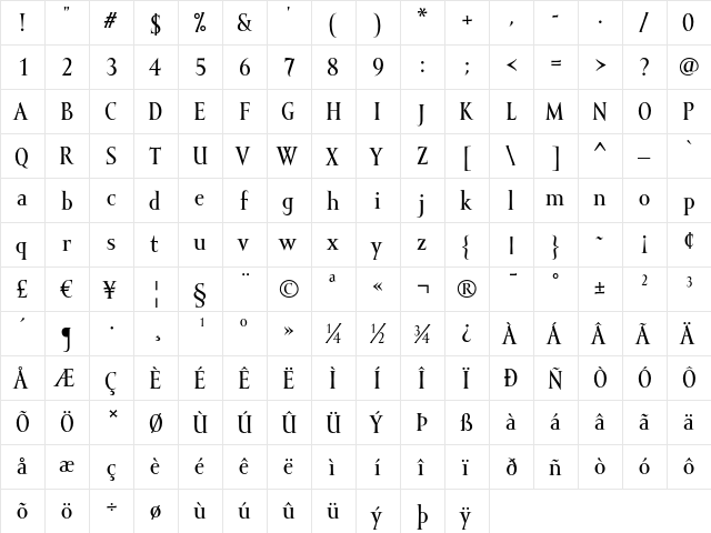 Mramor Light Light Bold  glyph index