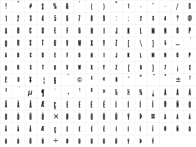Roswell SC Four ITC Bold  glyph index