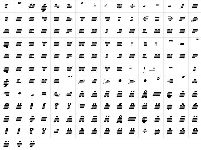 Gemini XOblique Regular  glyph index