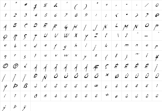 FZ JAZZY 45 ITALIC Normal  glyph index