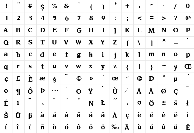 Novarese-Bold Regular  glyph index