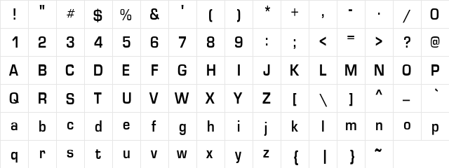 EurostileCnd-Bo Regular  glyph index