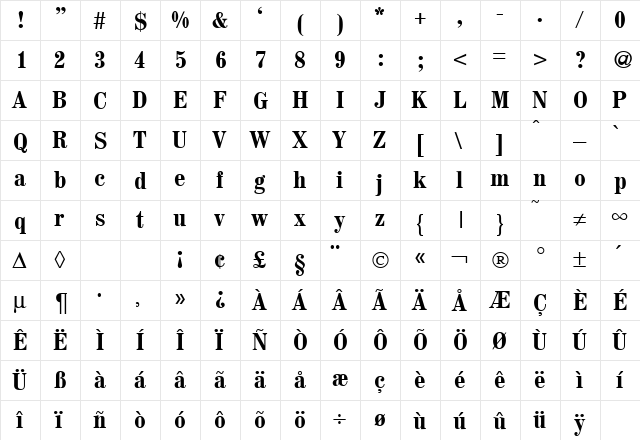 MagazineCond Bold  glyph index