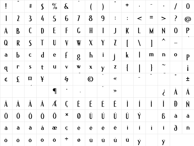 Bauer House Regular  glyph index