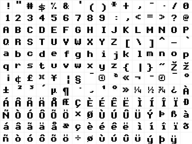 FFF Mono01 Bold Extended Regular  glyph index