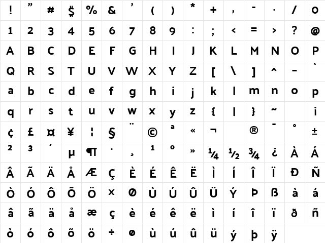 Palanquin Dark Regular  glyph index