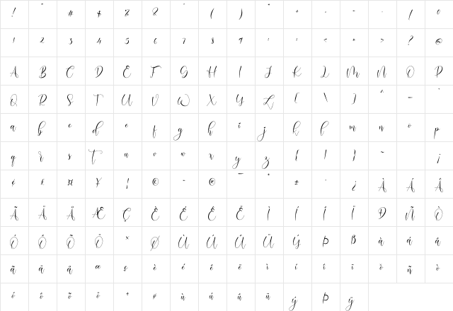Madalina Regular  glyph index