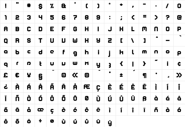 Comsat Navy-Black  glyph index