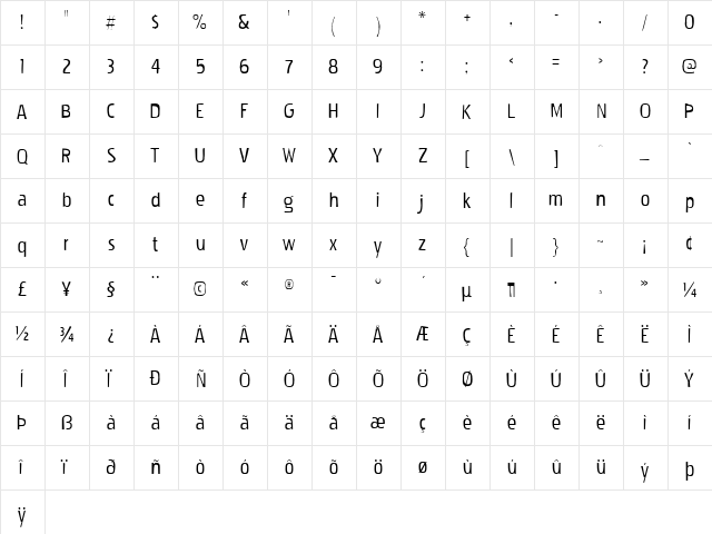 Pakenham Gaunt Regular  glyph index