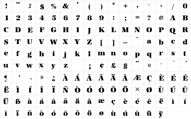 URWAntiquaTUltBolRo1 Regular  glyph index