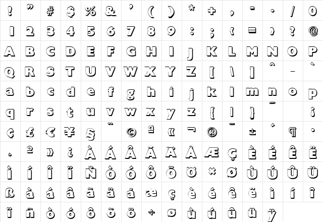 DavidBeckerShadow-Heavy Regular  glyph index