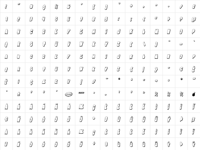 Nobody's Home 3D Italic Italic  glyph index