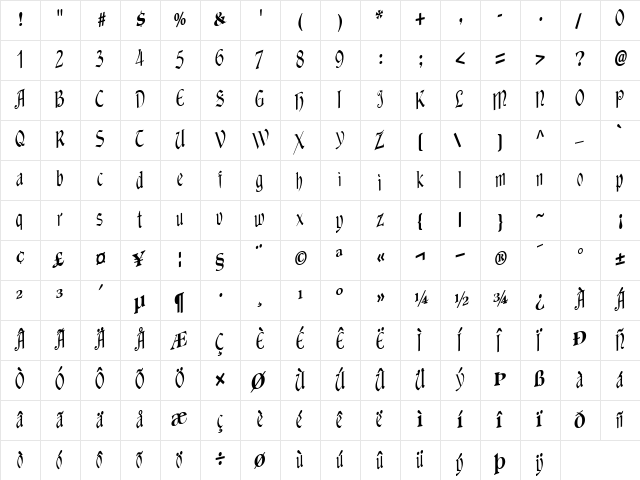 Against Regular  glyph index