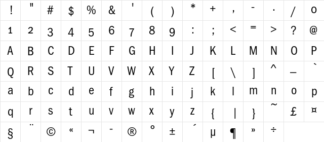 FranklinGothicBookCondOSC Regular  glyph index