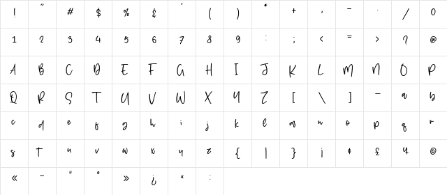 Starbeamer Regular  glyph index