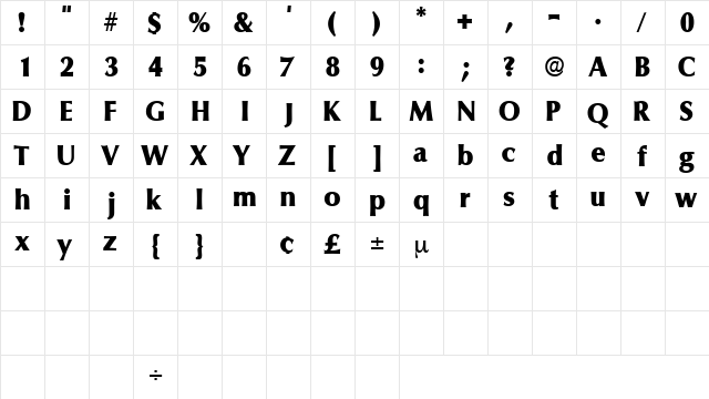 FerruleDisplaySSK Regular  glyph index