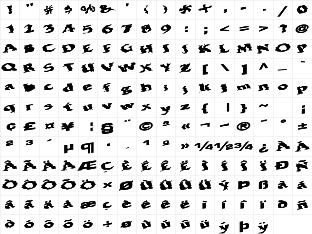 BohemianRap7 Bold  glyph index