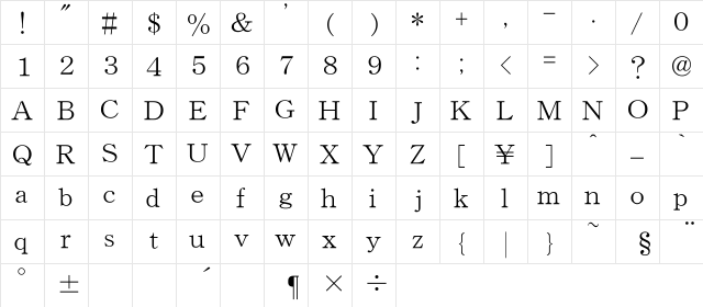 HGSeikaishotaiPRO Medium  glyph index