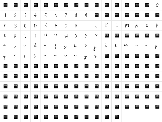 Easy Going - Demo Regular  glyph index