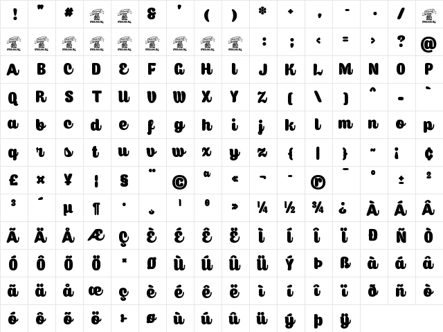 Caprica Script Upr Personal Use Regular  glyph index