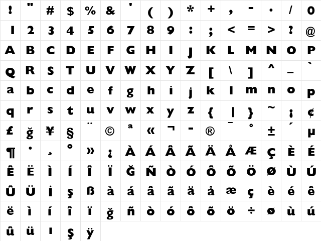 GillSansExtraBold Regular  glyph index