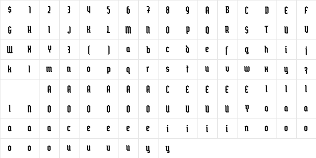 Mordova DEMO Regular  glyph index
