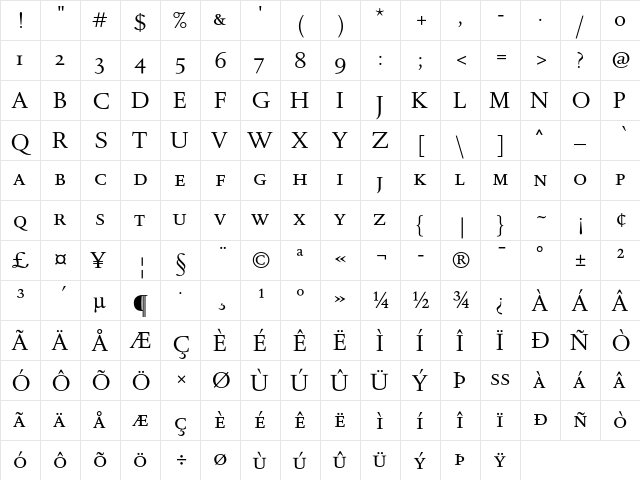 DTLRomulusTCaps Regular  glyph index
