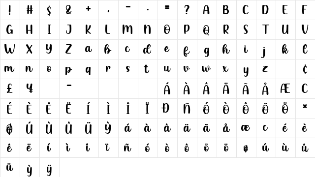 Winter Candy Regular  glyph index