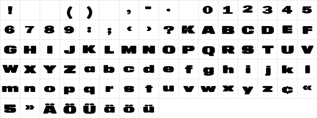 MKaputt-Expanded Regular  glyph index